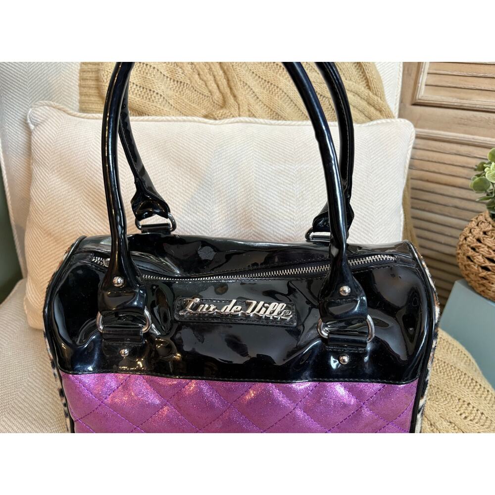 Lux de Ville Atomic Tote Poisonous Purple w/ Leopard - Picture 2 of 11